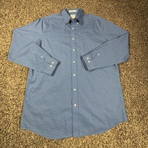 LL Bean Men's Button-Down Blue Plaid Wrinkle Free 100% Cotton Shirt Size LT